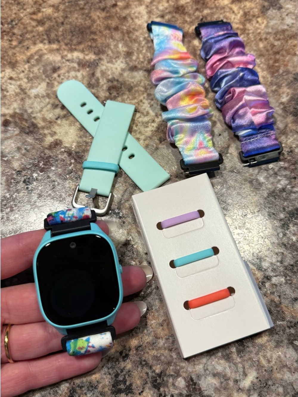 Kids Silicone Smartwatch Band and Scrunchie Strap Set - Mint and Multicolor
